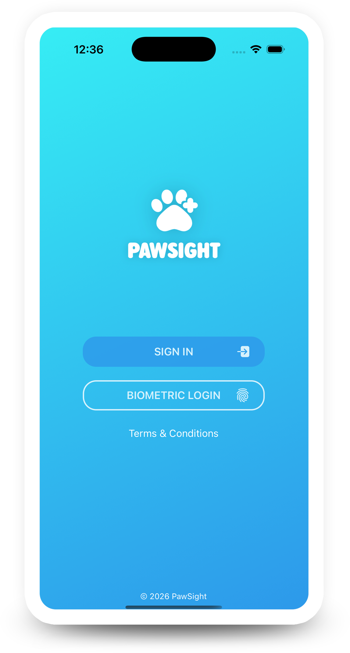 PawSight login screenshot